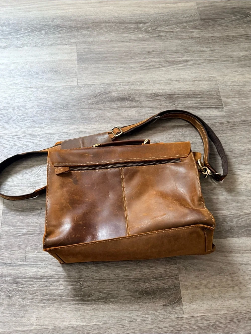 Men's Brown Leather Messenger Bag with Double Front Pockets